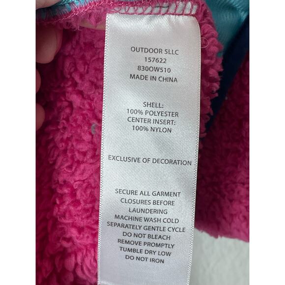 Eddie Bauer Girls Jacket Fuzzy Fleece ColorBlock Sz 14/16 Large Pink Blue Hood - Picture 6 of 7